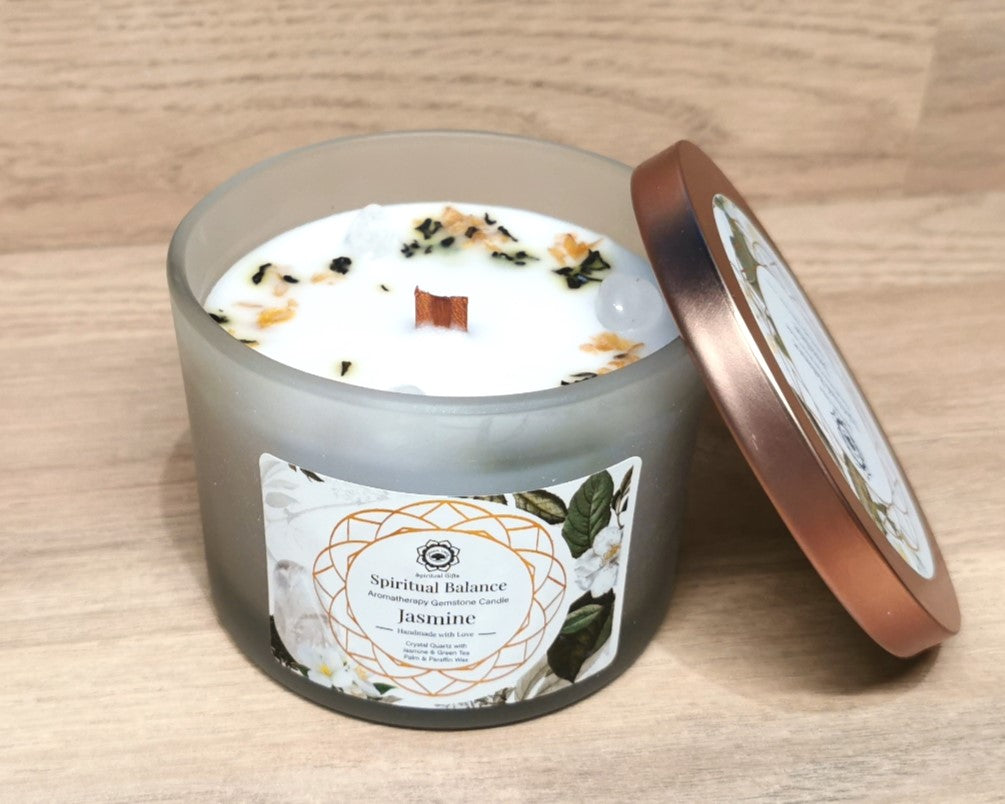 Bougie Green Tree "Equilibre Spirituel" Cristal de Roche et Jasmin 256g - Ether et sens