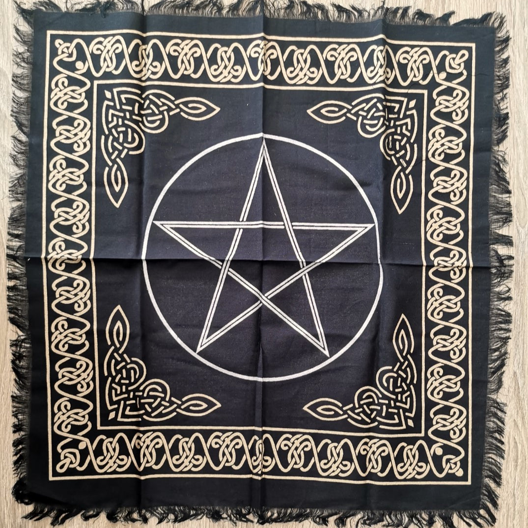 Tissu d'Autel Frangé Ésotérique - Pentacle - Ether et sens