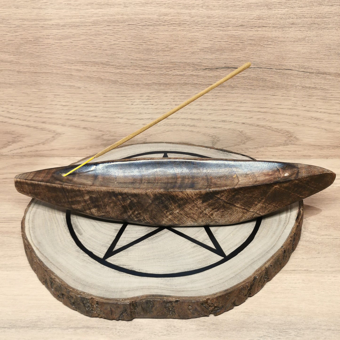 Porte-Encens Pirogue Bois 25cm - Ether et sens