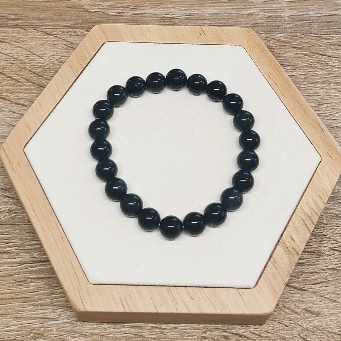 Bracelet Obsidienne Noire Dorée 8mm