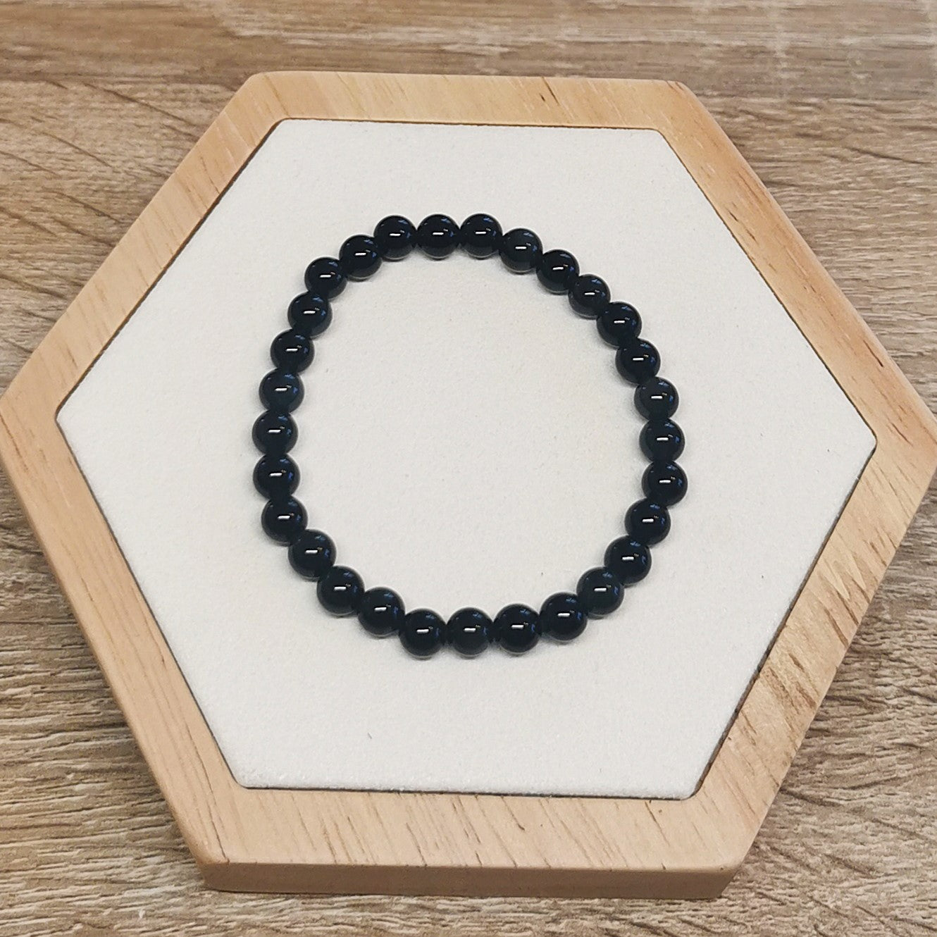 Bracelet Obsidienne Noire Dorée 6mm