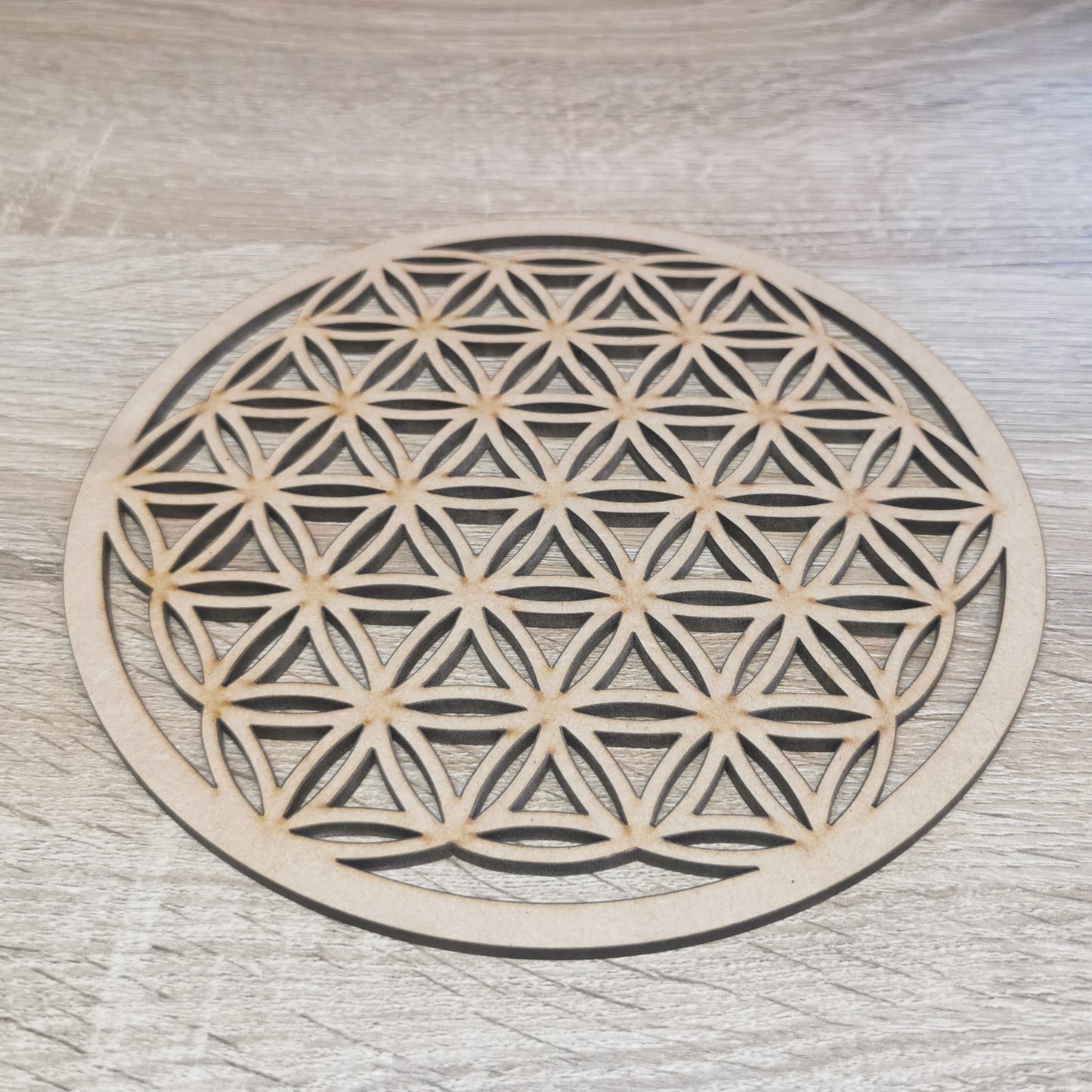 Plaque Fleur de Vie Sculptée Bois 20cm