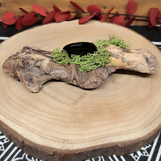 Éclat d’Obsidienne - Obsidienne noire et bois flotté