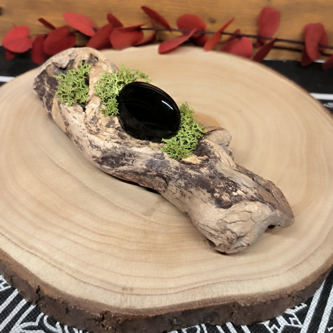 Éclat d’Obsidienne - Obsidienne noire et bois flotté