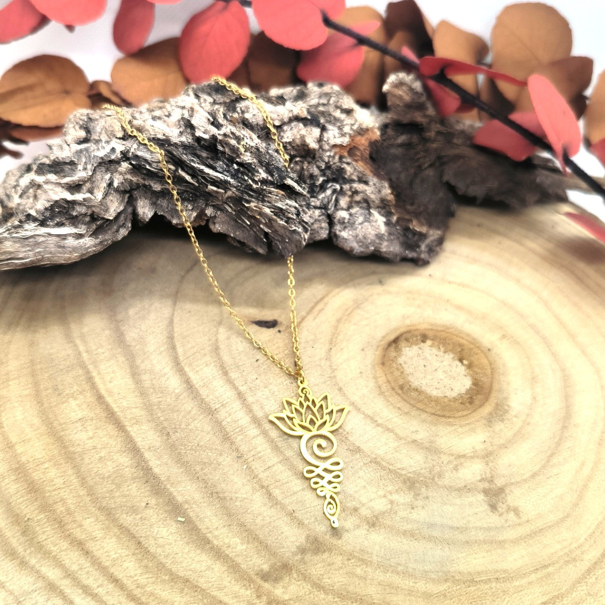 Pendentif Lotus Unalome - plaqué or