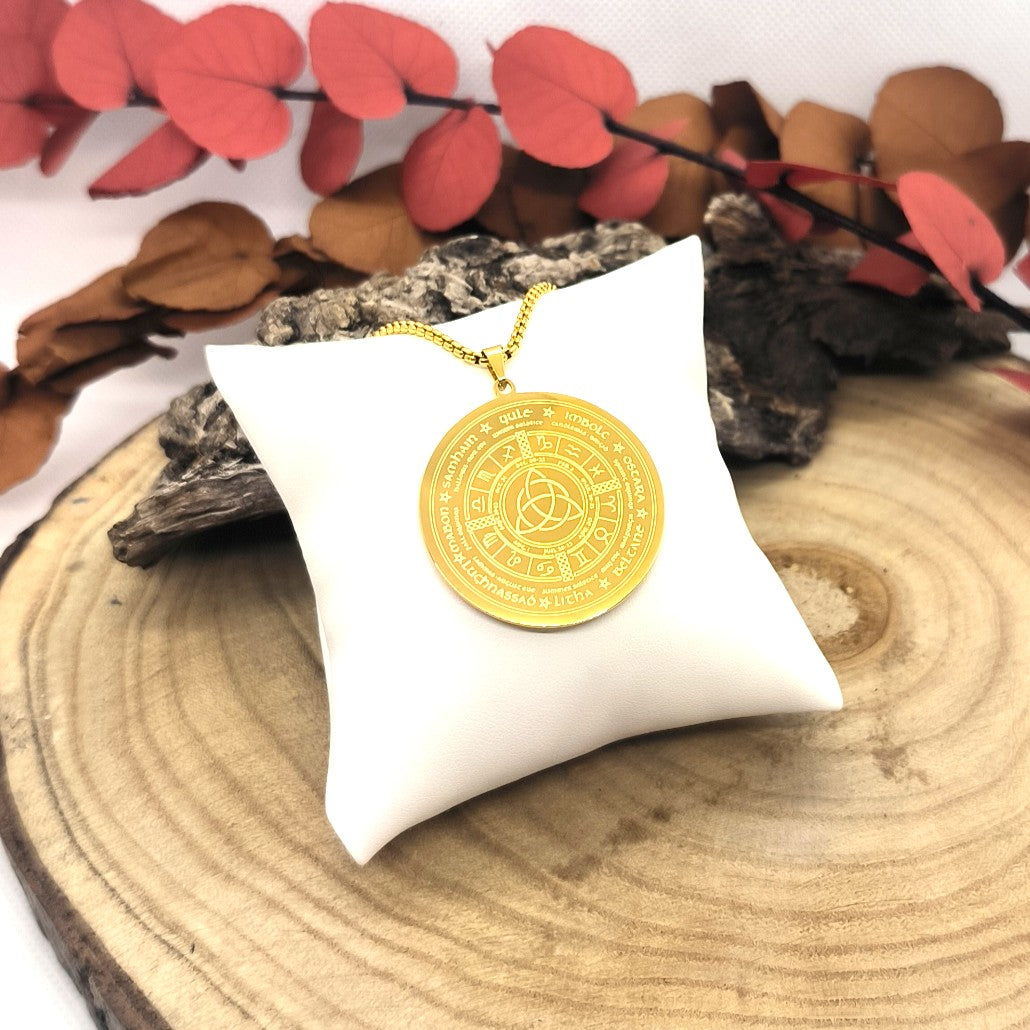 Pendentif Wicca "Roue de l'Année" - Plaqué Or