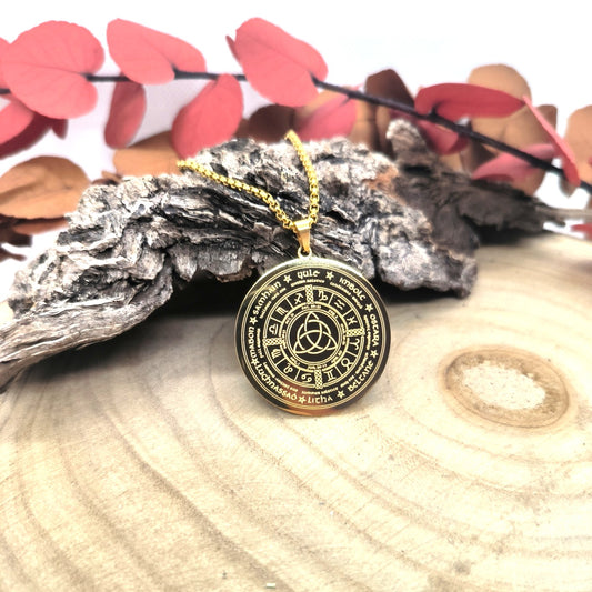 Pendentif Wicca "Roue de l'Année" - Plaqué Or - Ether et sens
