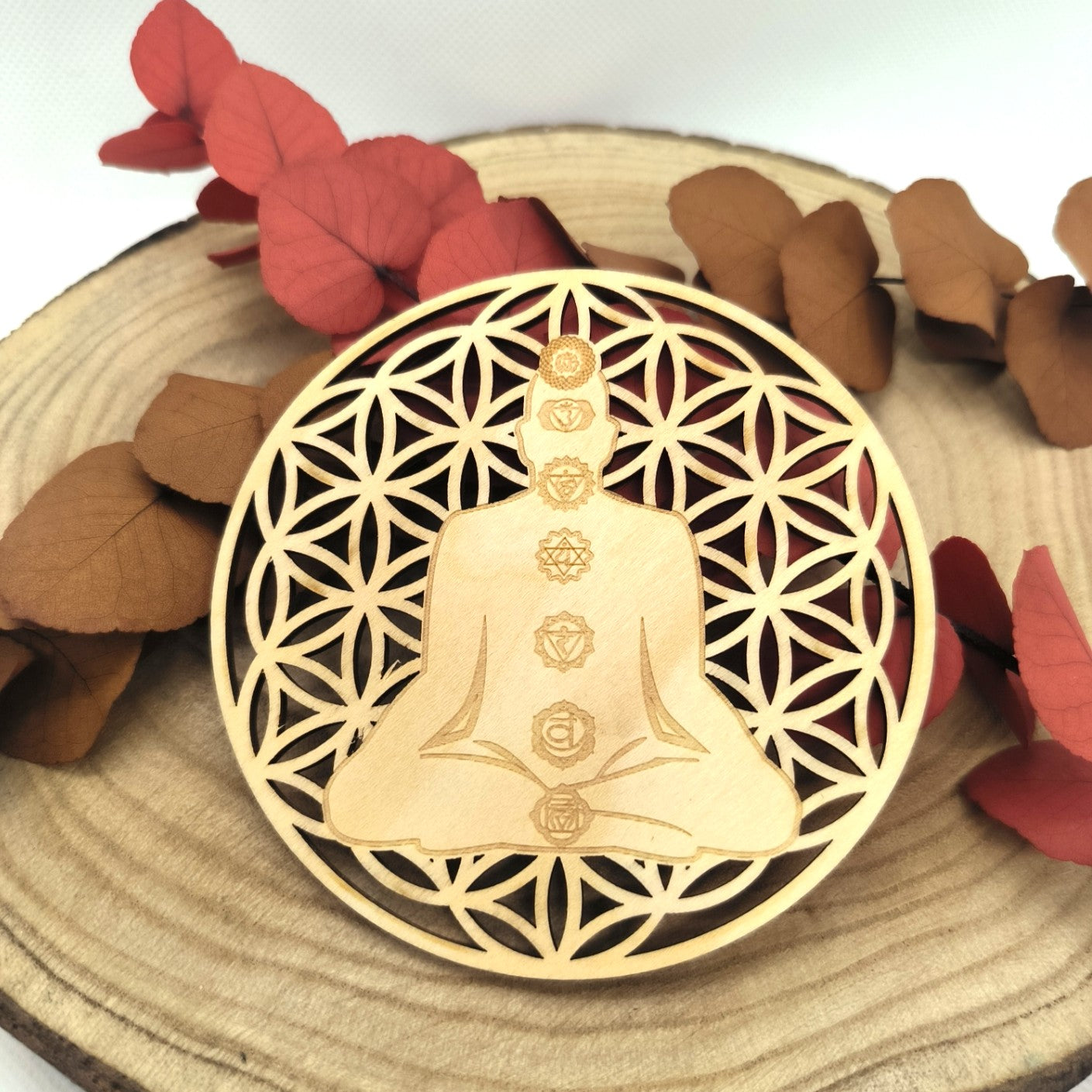 Plaque Fleur de Vie 7 Chakras 10cm