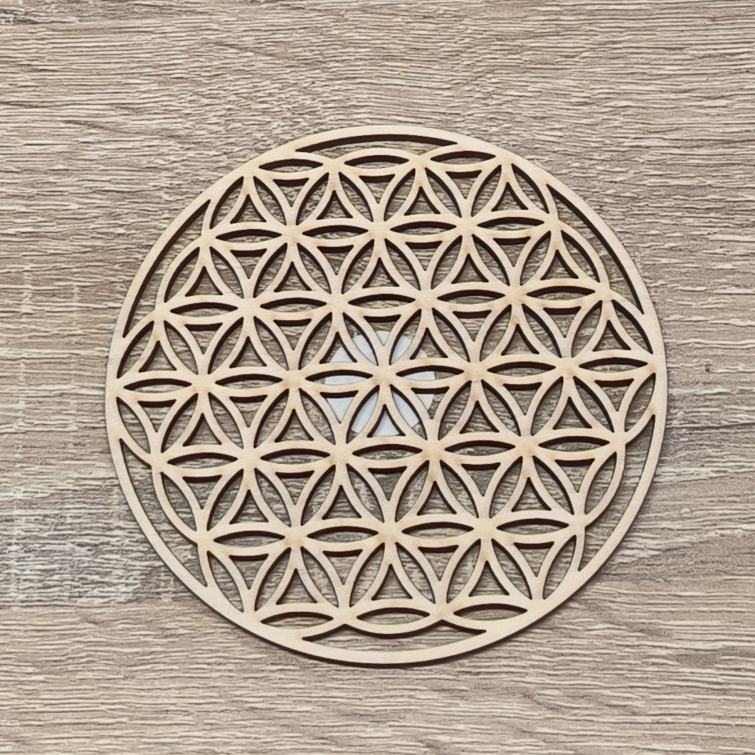 Plaque Fleur de Vie Sculptée Bois 10cm