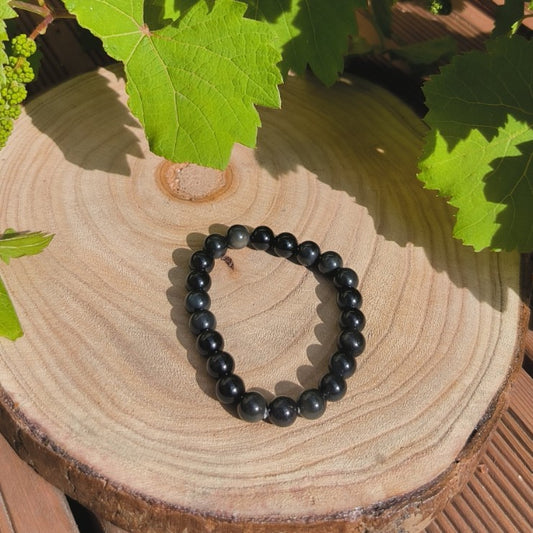 Bracelet Obsidienne Noire Dorée 8mm