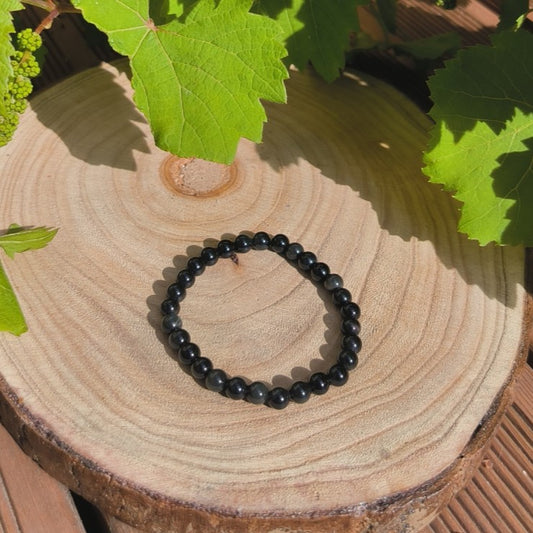 Bracelet Obsidienne Noire Dorée 6mm