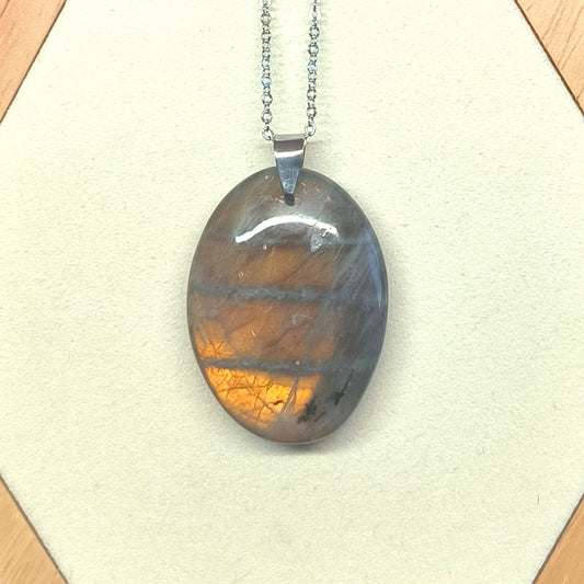Pendentif pierre plate LABRADORITE