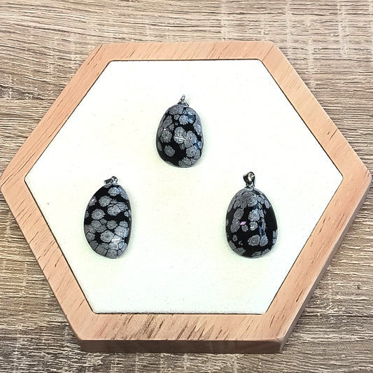 Pendentif pierre roulée OBSIDIENNE NEIGE