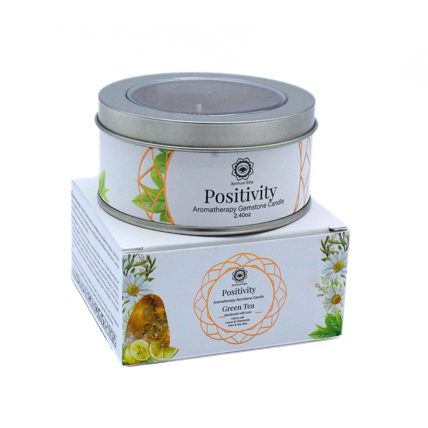 Bougie parfumée Green Tree Gemstone Positivité Thé Vert 70 g - Ether et sens