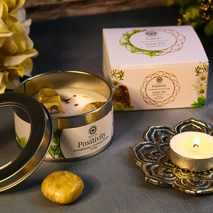 Bougie parfumée Green Tree Gemstone Positivité Thé Vert 70 g - Ether et sens