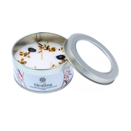 Bougie parfumée Green Tree à la lavande guérissante avec pierres précieuses, 70 g - Ether et sens