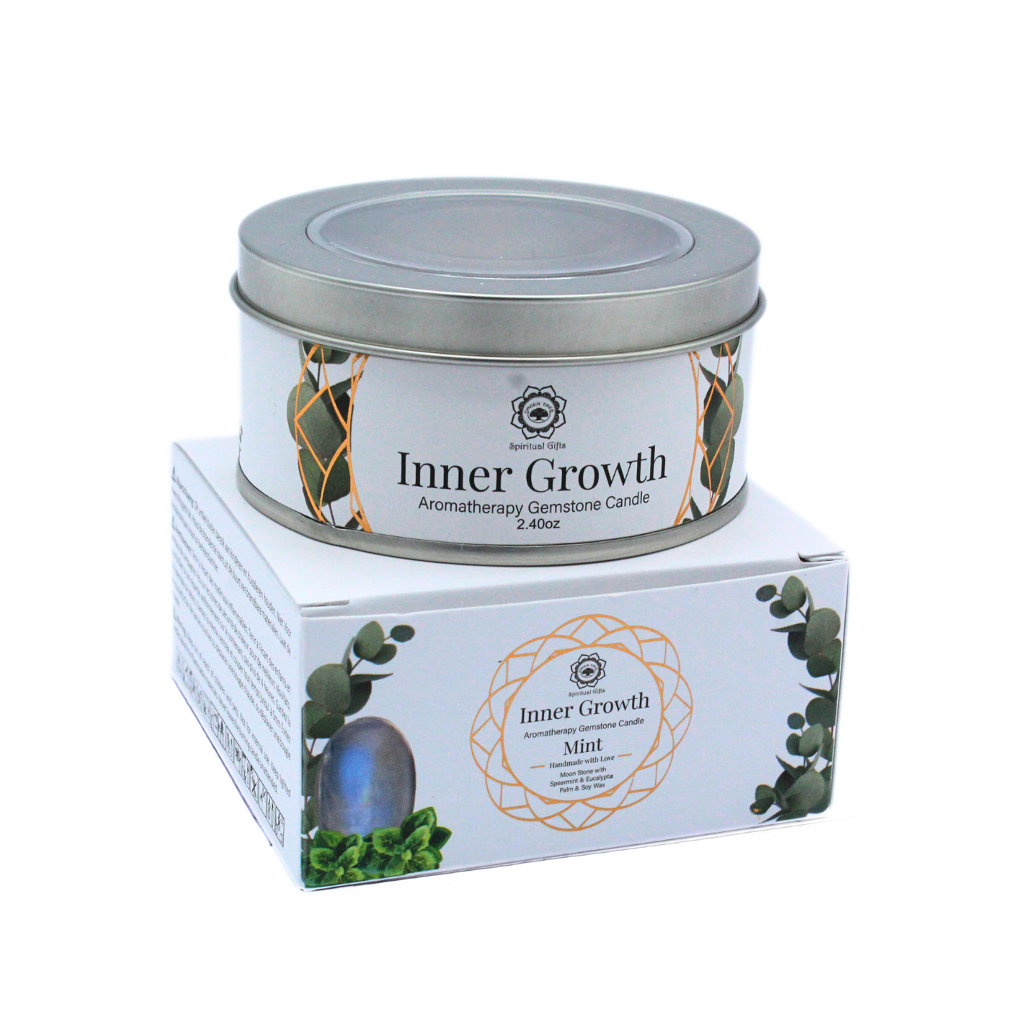 Bougie parfumée Green Tree Gemstone Inner Growth à la menthe 70 g - Ether et sens
