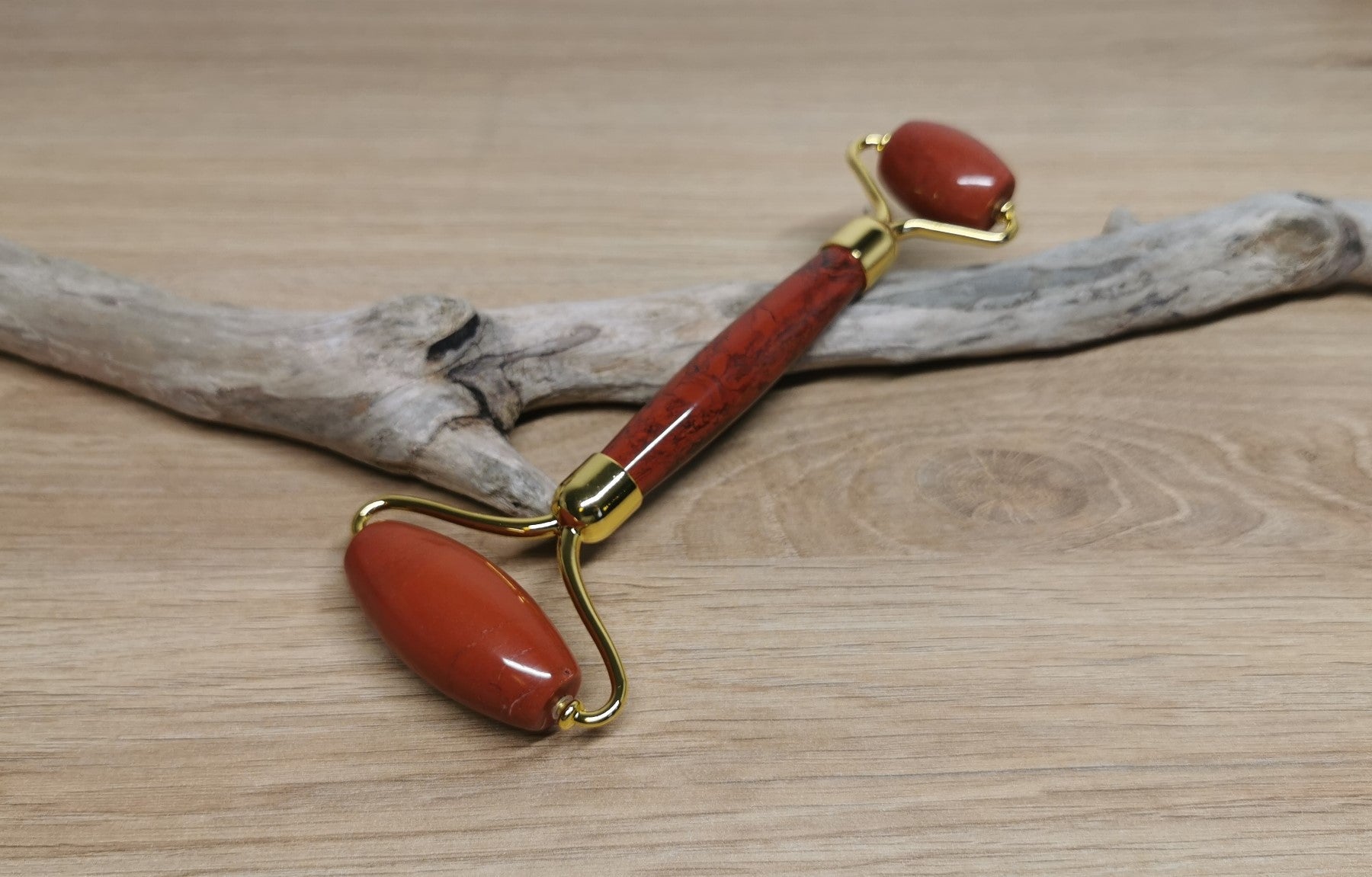 Rouleau de massage (2 têtes) Jaspe rouge - Ether et sens