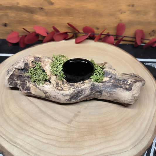 Éclat d’Obsidienne - Obsidienne noire et bois flotté