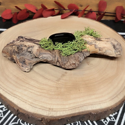 Éclat d’Obsidienne - Obsidienne noire et bois flotté