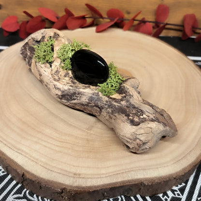 Éclat d’Obsidienne - Obsidienne noire et bois flotté