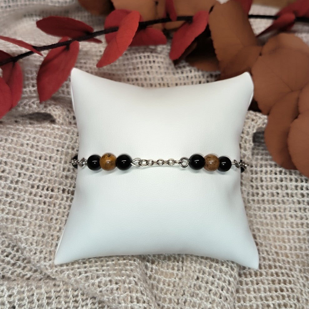 Bracelet "Confiance et ancrage" - Jaspe paysage et Onyx - Ether et sens