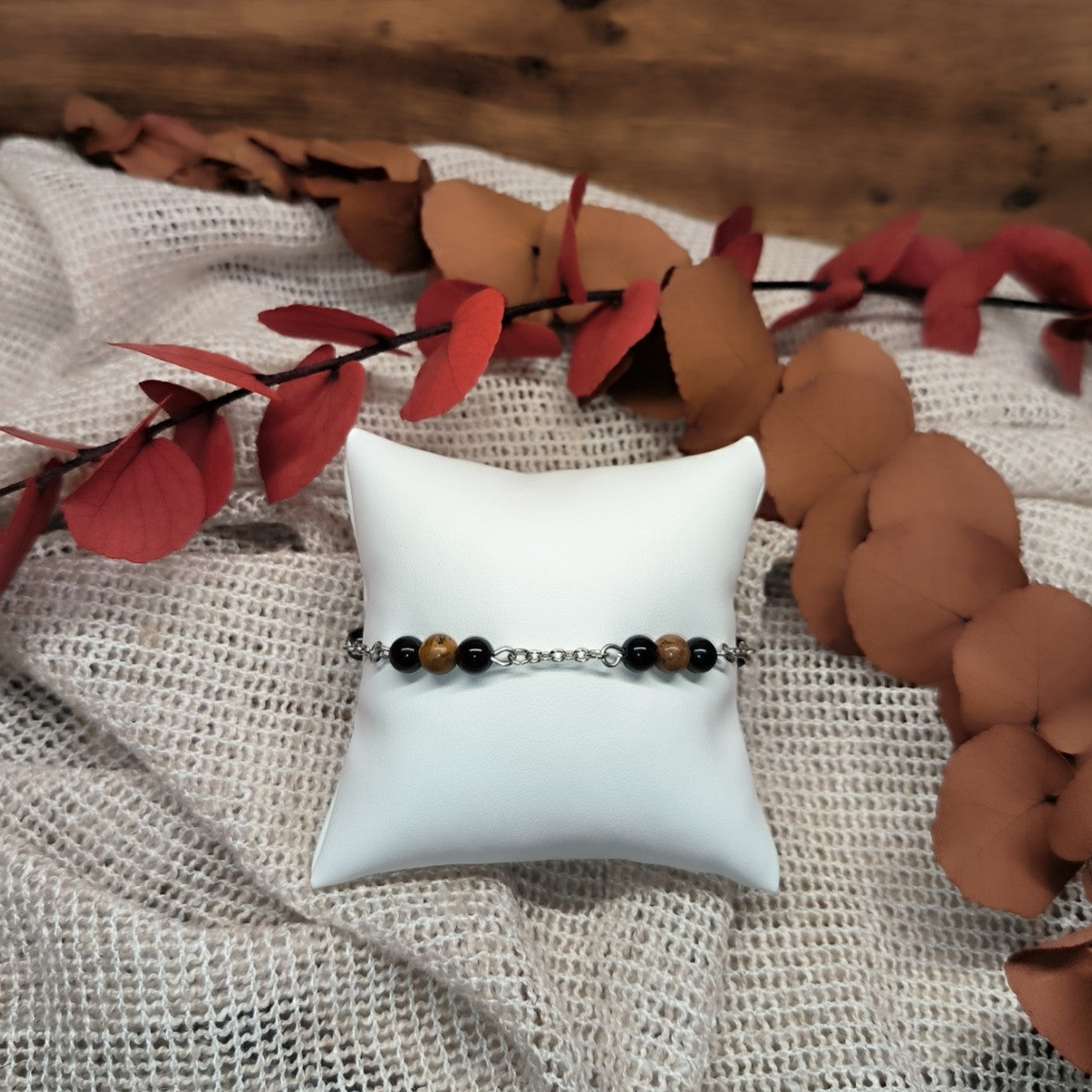 Bracelet "Confiance et ancrage" - Jaspe paysage et Onyx - Ether et sens