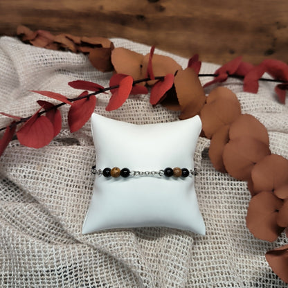 Bracelet "Confiance et ancrage" - Jaspe paysage et Onyx - Ether et sens