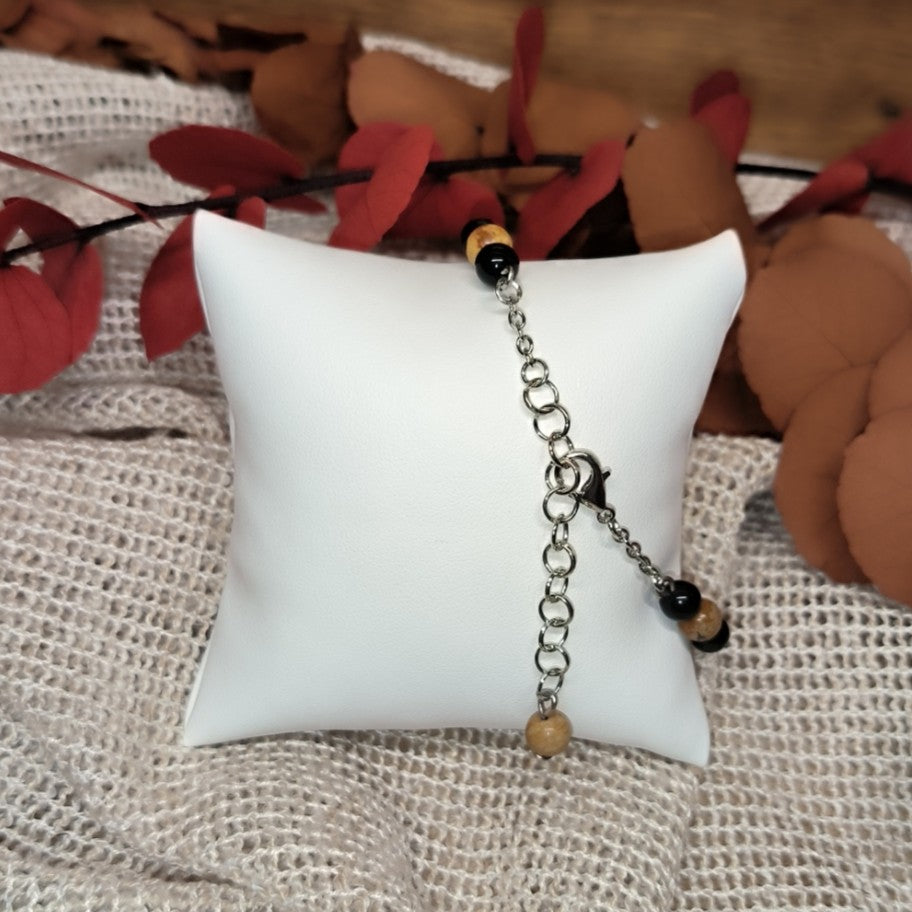 Bracelet "Confiance et ancrage" - Jaspe paysage et Onyx - Ether et sens