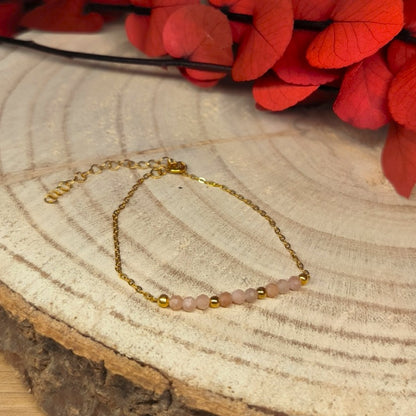 Bracelet doré DANA Pierre de lune rose - Ether et sens