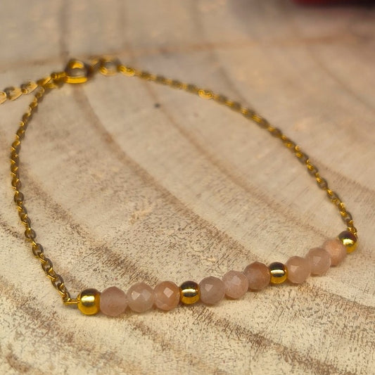 Bracelet doré DANA Pierre de lune rose - Ether et sens