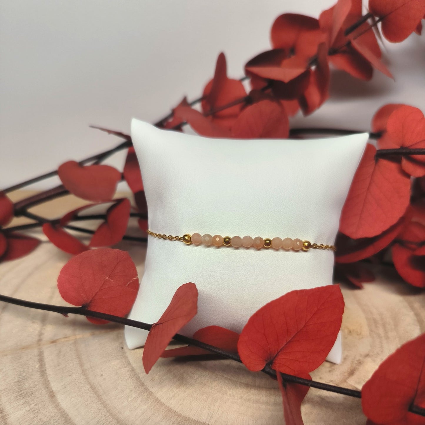 Bracelet doré DANA Pierre de lune rose - Ether et sens