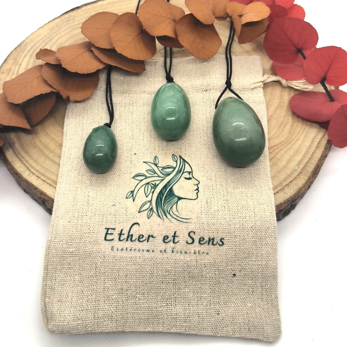 Lot de 3 Œufs de Yoni en Aventurine Verte