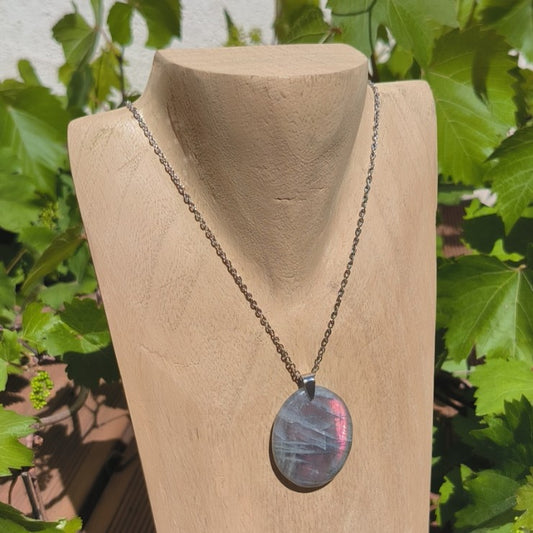 Pendentif pierre plate LABRADORITE