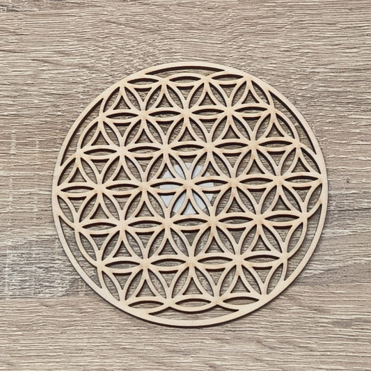 Plaque Fleur de Vie Sculptée Bois 10cm