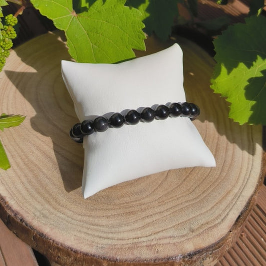 Bracelet Obsidienne Noire Dorée 8mm