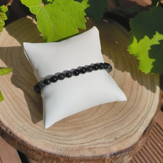 Bracelet Obsidienne Noire Dorée 6mm
