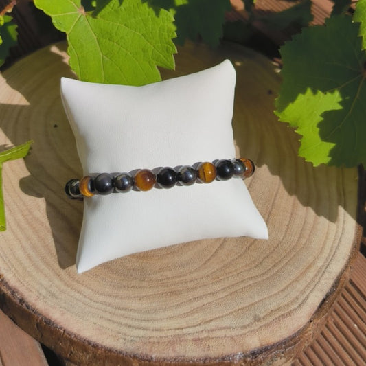 Bracelet Protection (Obsidienne Noire, Hematite, Oeil de Tigre) 8mm